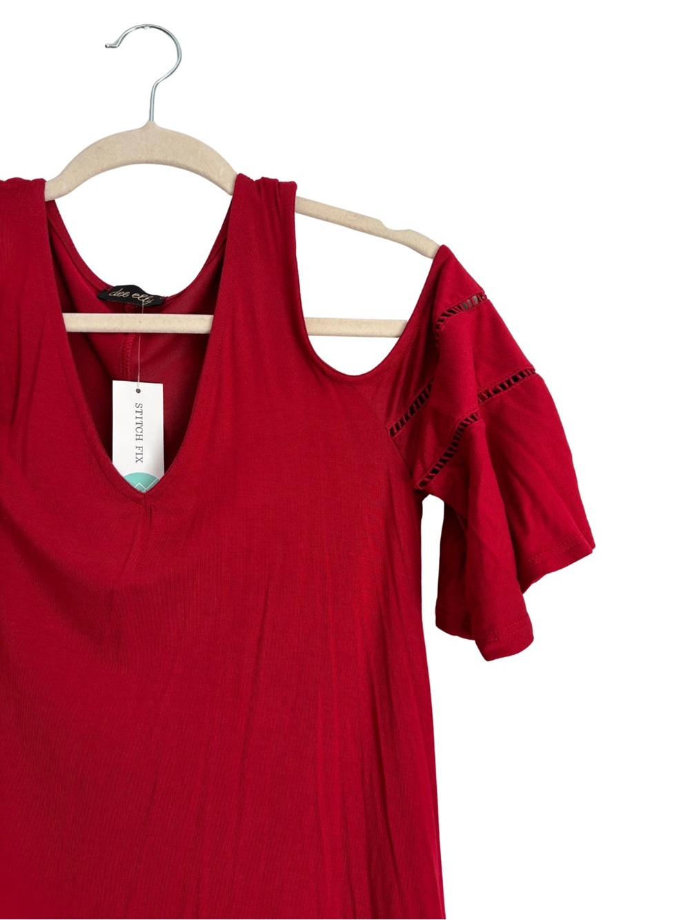 NWT Stitch Fix Red Cold-Shoulder V-Neck Women's Tee